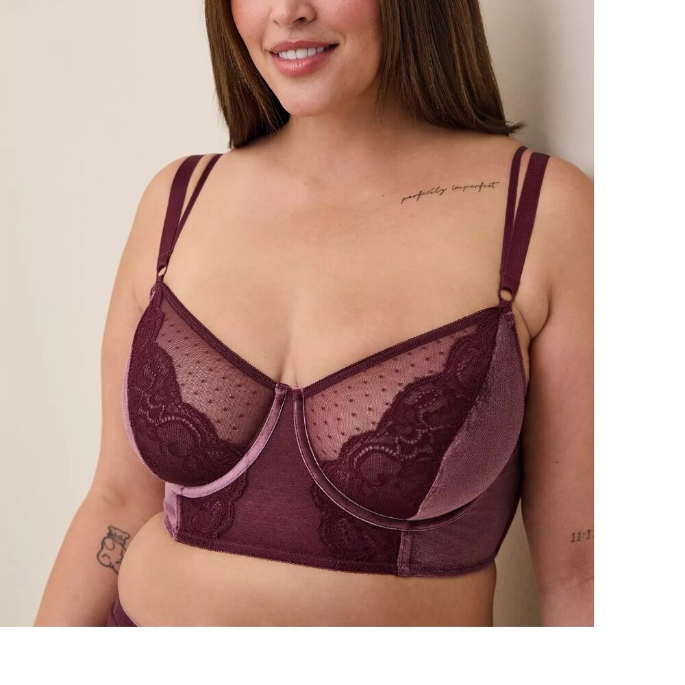 Plus Size 3x Torrid New Velour And Lace Underwire Bra wine color sexy lingerie
